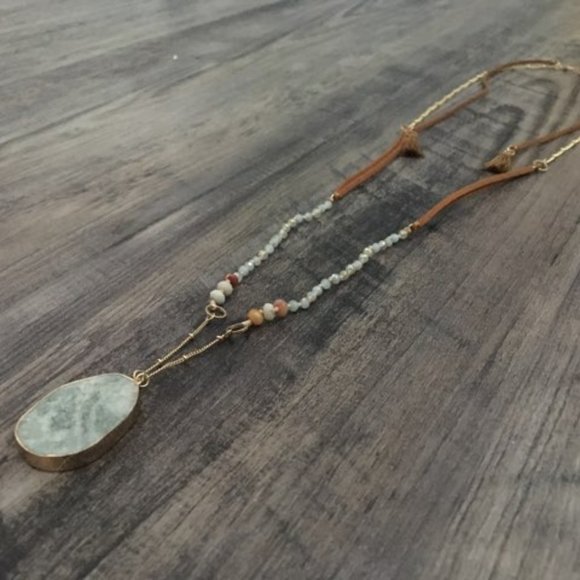 Extra Long Beaded Mixed Media Slate Necklace - Picture 3 of 5